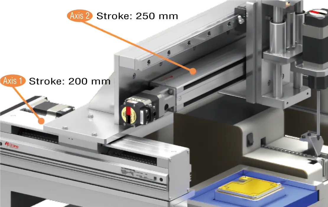 The EAS Series is available in a range of strokes from 50 mm to 850 mm in 50 mm increments. X and Y axes can be combined according to the size of the load.